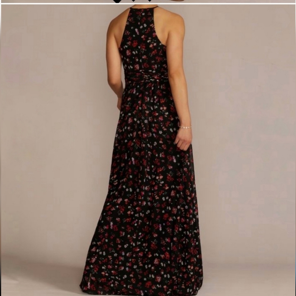 DB Studio, Floral Print Halter A Line Maxi Dress with Slit, Size 14 - Picture 3 of 8